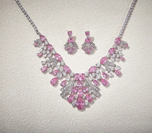 Pink Sapphire and Diamond V-Shaped Bib Necklace 5