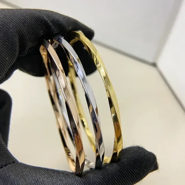 Polished Gold Silver Rose Gold Stackable Hinged Bangle Bracelets 2