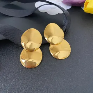 Polished Gold-Tone Stacked Oval Disc Earrings