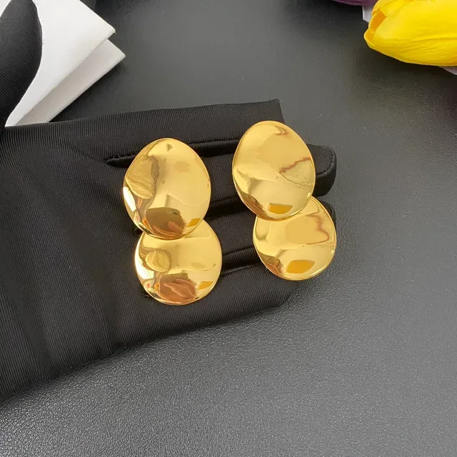 Polished Gold-Tone Stacked Oval Disc Earrings 4
