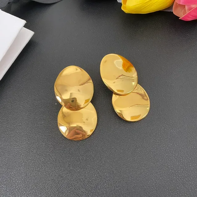 Polished Gold-Tone Stacked Oval Disc Earrings 5