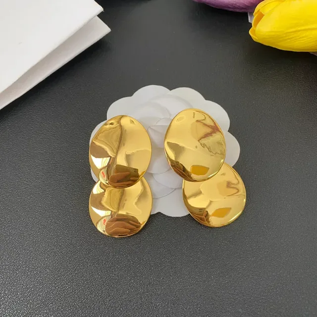 Polished Gold-Tone Stacked Oval Disc Earrings 6