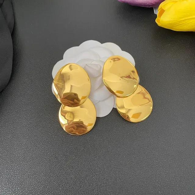 Polished Gold-Tone Stacked Oval Disc Earrings 7