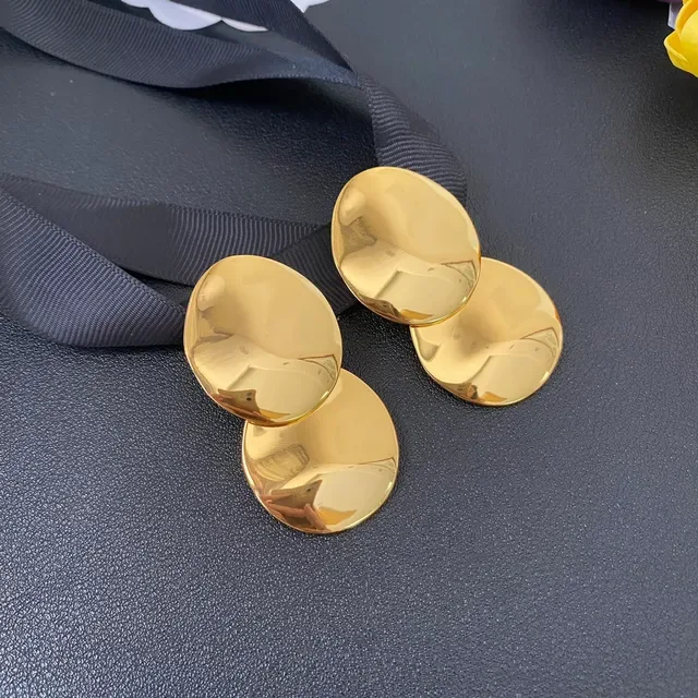 Polished Gold-Tone Stacked Oval Disc Earrings 8
