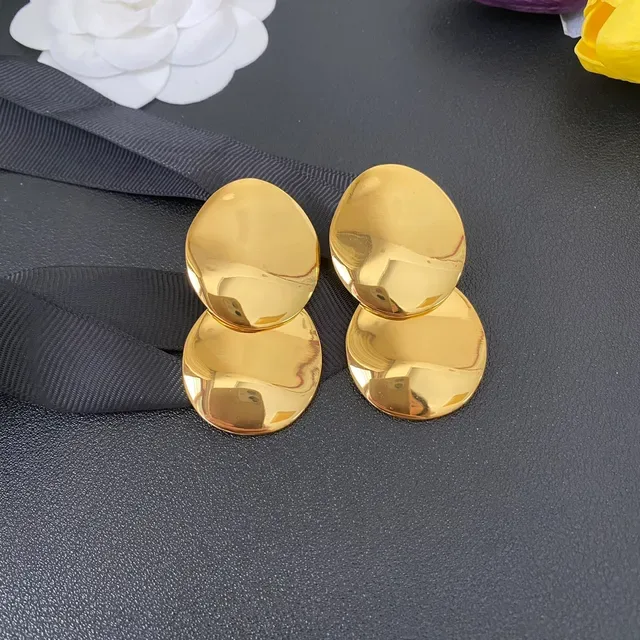 Polished Gold-Tone Stacked Oval Disc Earrings 9