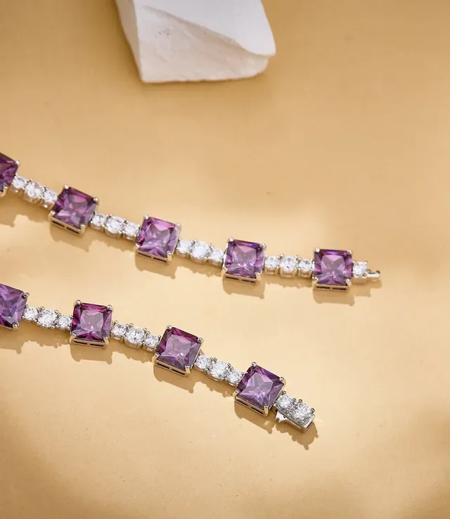 Purple Green Square-Cut Gemstones Pavé-Set Clear Stones Necklace 3