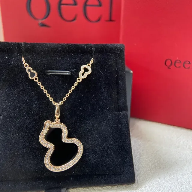 Qeelin Wulu Black Enamel Pavé Stone Gourd Pendant Necklaces 4