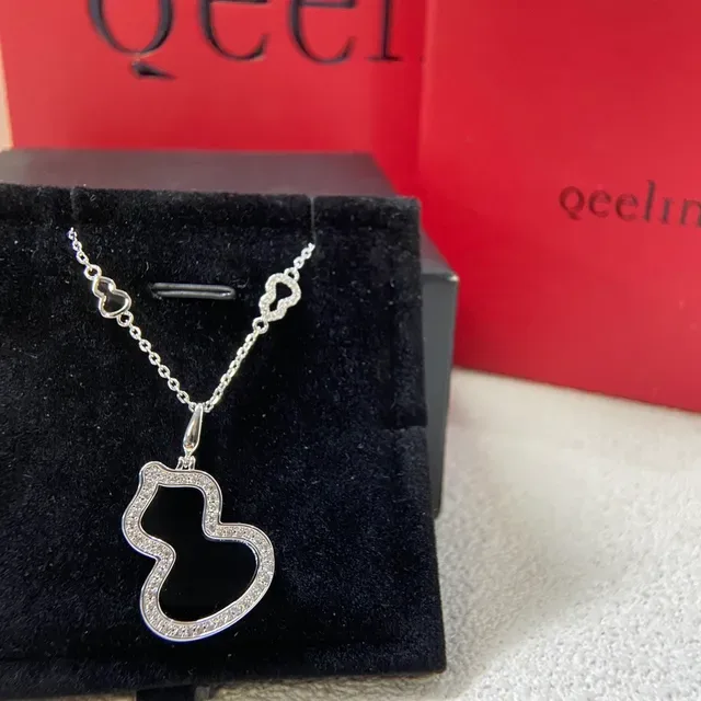 Qeelin Wulu Black Enamel Pavé Stone Gourd Pendant Necklaces 6