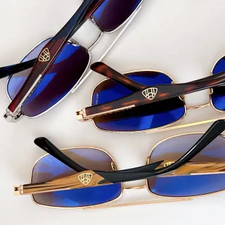 Rectangular Metal Frame Mirrored Blue Lens Sunglasses