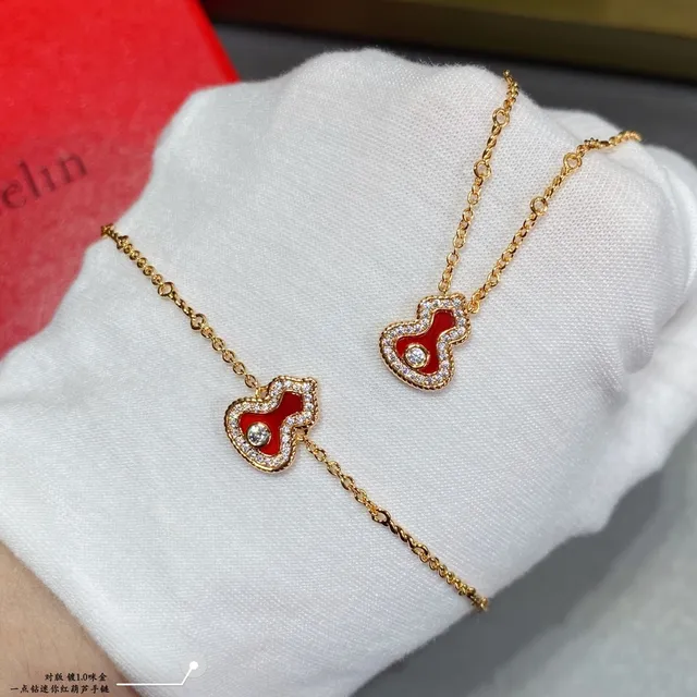 Red Gold Chain Enamel Gourd Pendant Necklace 3