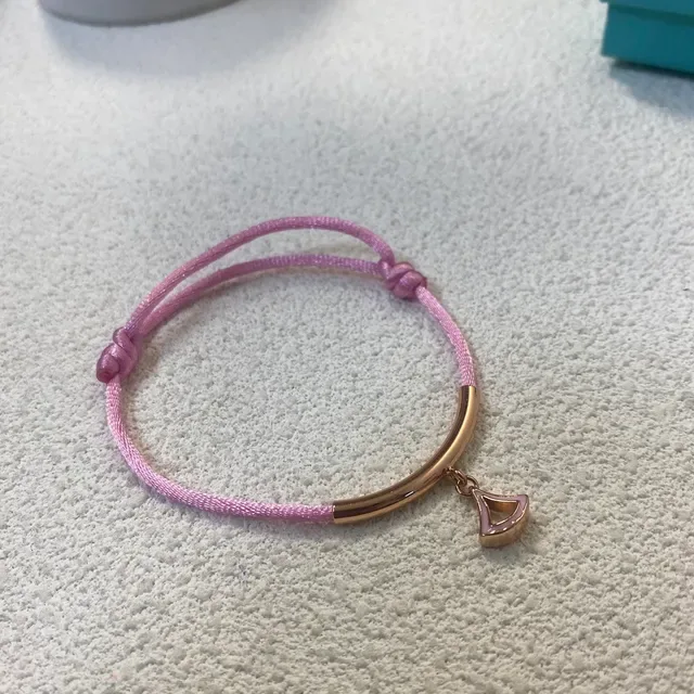 Red Gold Cord-Wrapped Curved Bar Bracelet 4