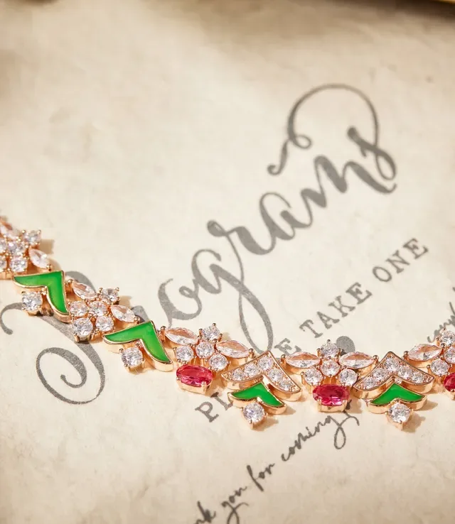Red Green Floral Motif Enamel Accents Necklace 2