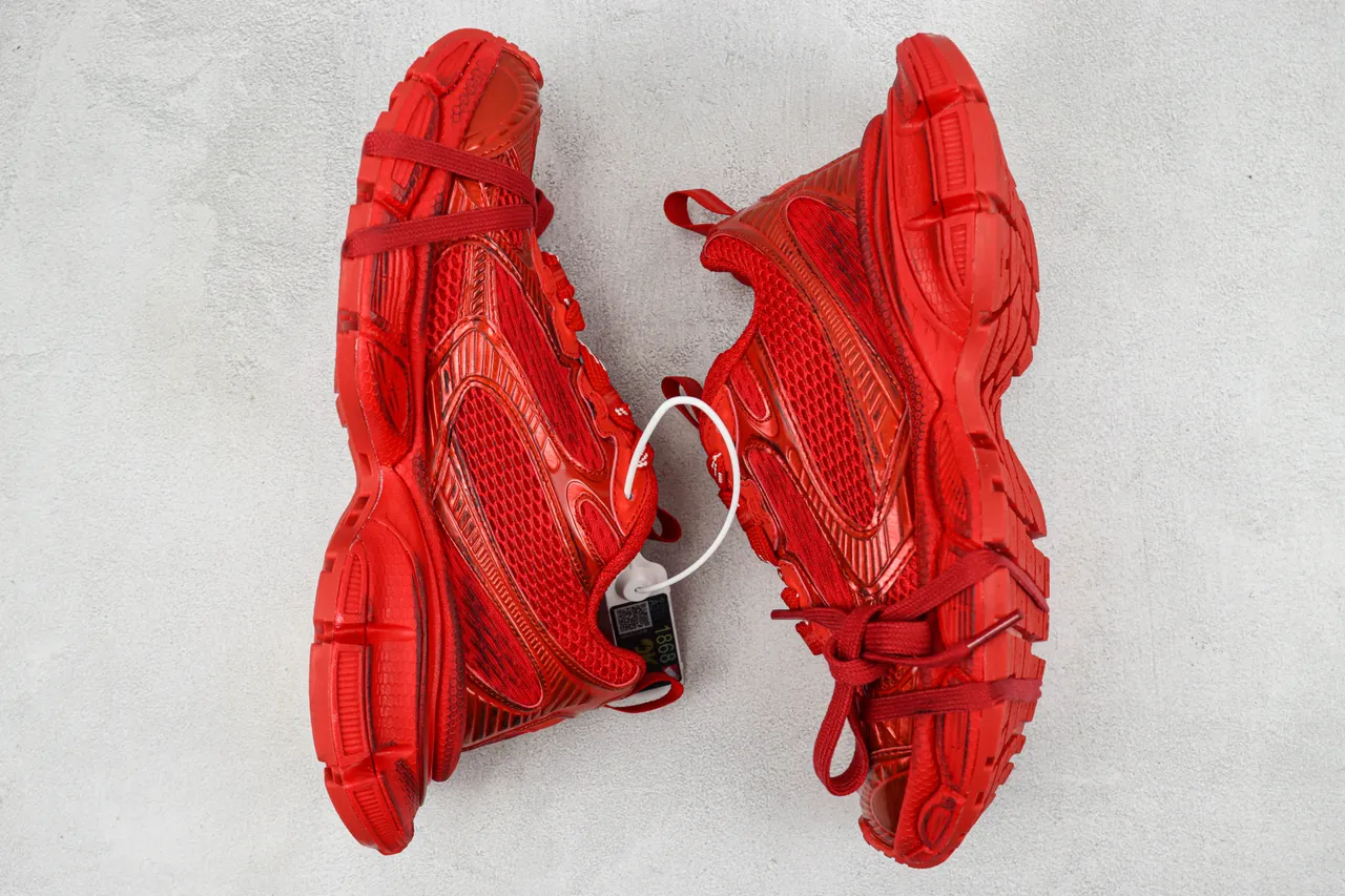 Red Monochromatic Chunky Sculpted Sole Sneakers 2