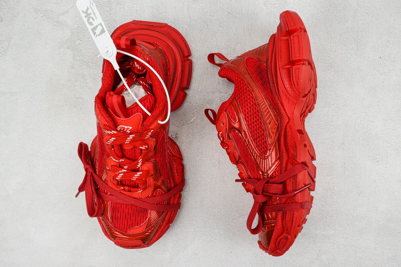 Red Monochromatic Chunky Sculpted Sole Sneakers 3