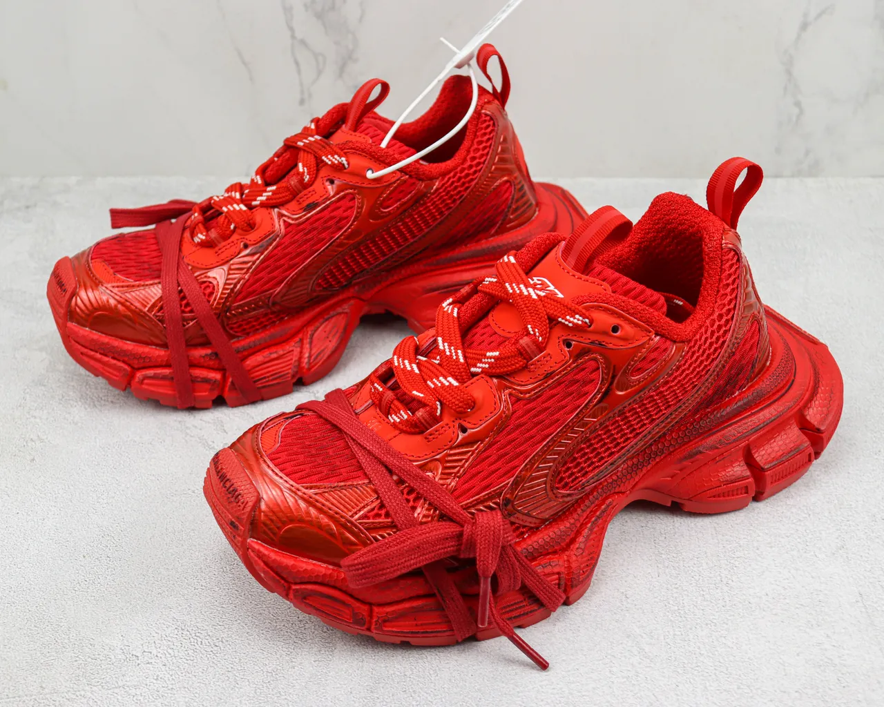 Red Monochromatic Chunky Sculpted Sole Sneakers 4