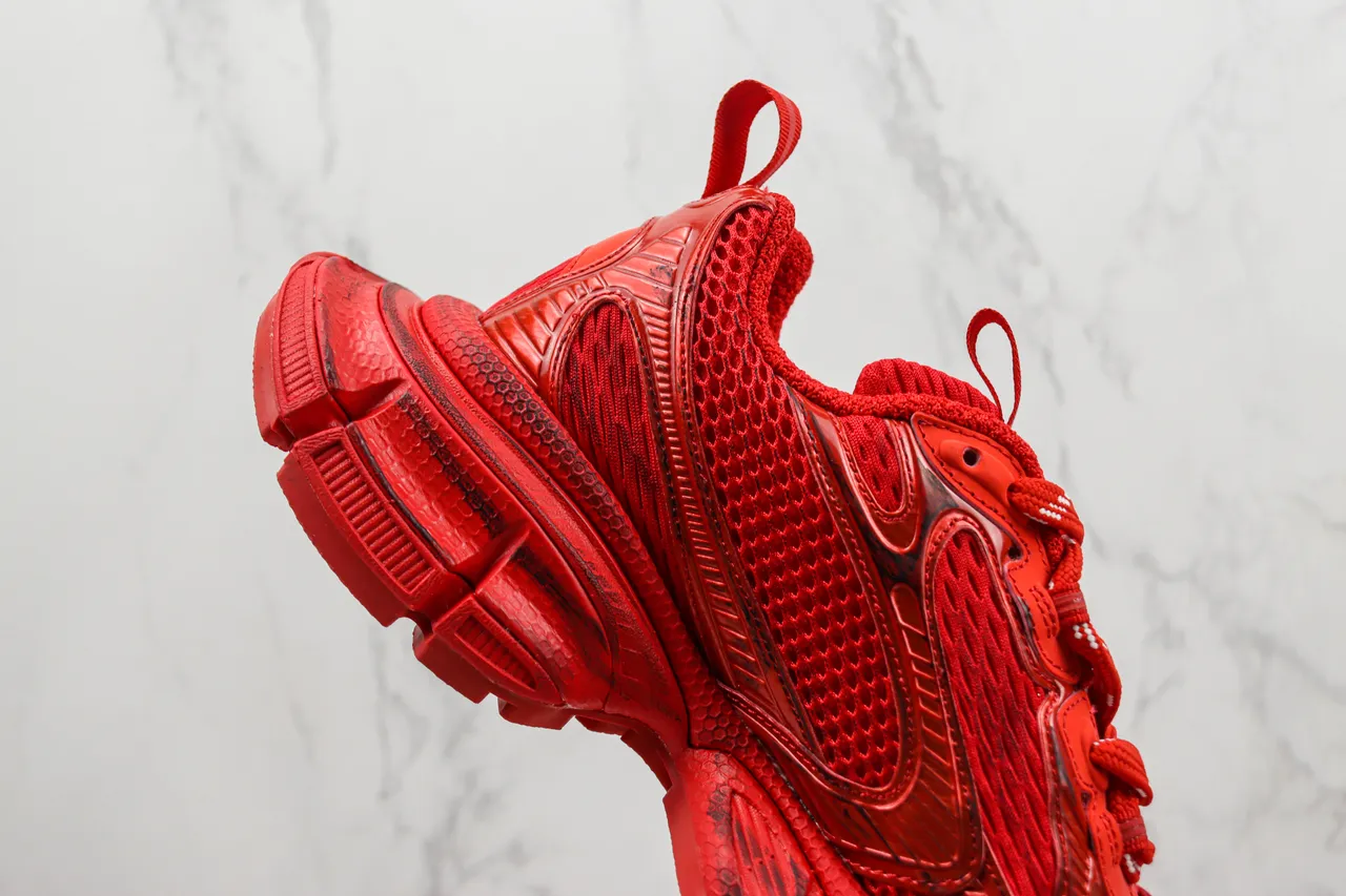 Red Monochromatic Chunky Sculpted Sole Sneakers 5