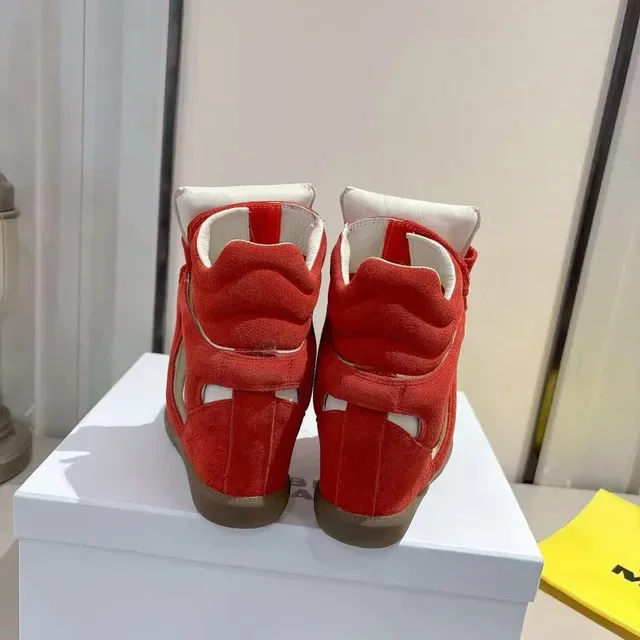 Red Suede Cutout Strap Wedge Sneaker 3