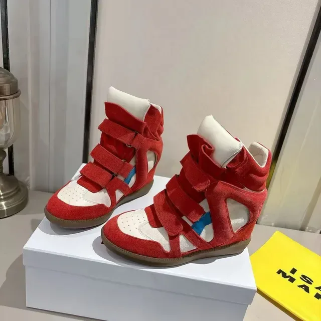 Red Suede Cutout Strap Wedge Sneaker 4