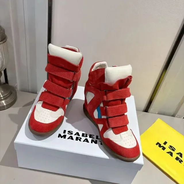 Red Suede Cutout Strap Wedge Sneaker 5