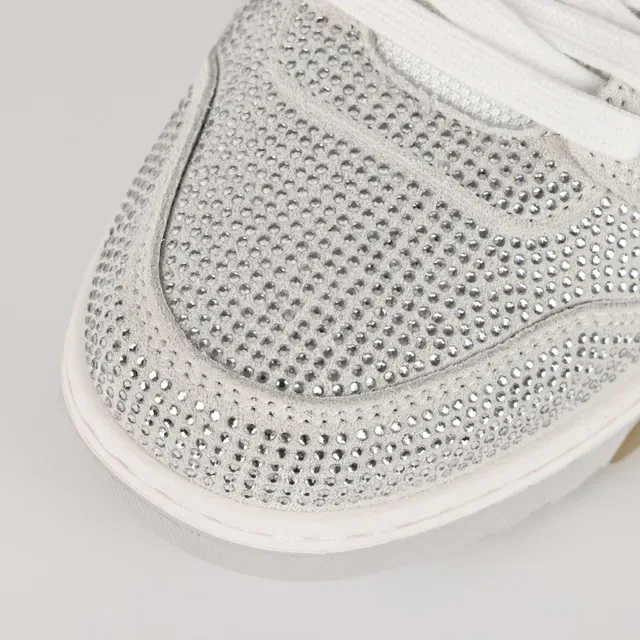 Rhinestone-Embellished Perforated Low-Top Lace-Up Sneakers 5