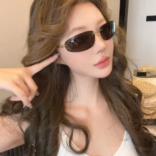 Rimless Semi-Cat-Eye Gold-Tone Dark Gradient Sunglasses