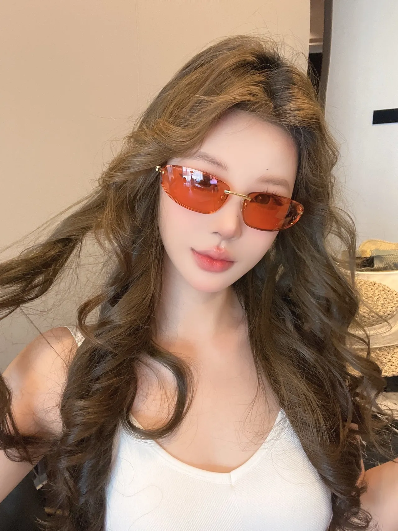 Rimless Semi-Cat-Eye Gold-Tone Dark Gradient Sunglasses 2