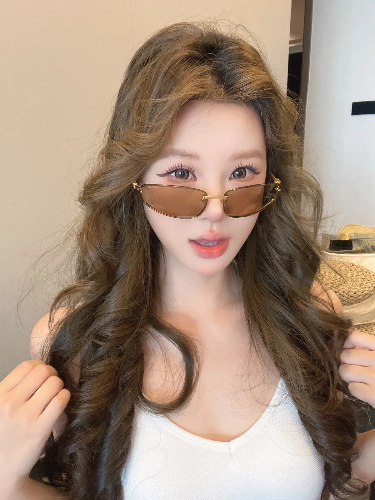 Rimless Semi-Cat-Eye Gold-Tone Dark Gradient Sunglasses 4