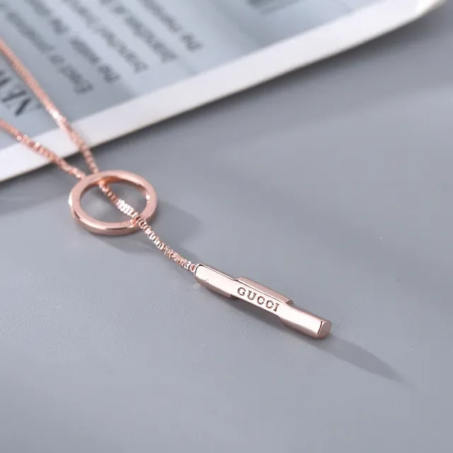 Rose Gold and Silver Crystal Hoop Drop Pendant Necklaces 2