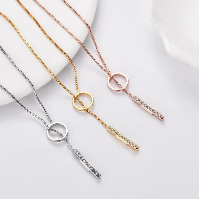 Rose Gold and Silver Crystal Hoop Drop Pendant Necklaces 5