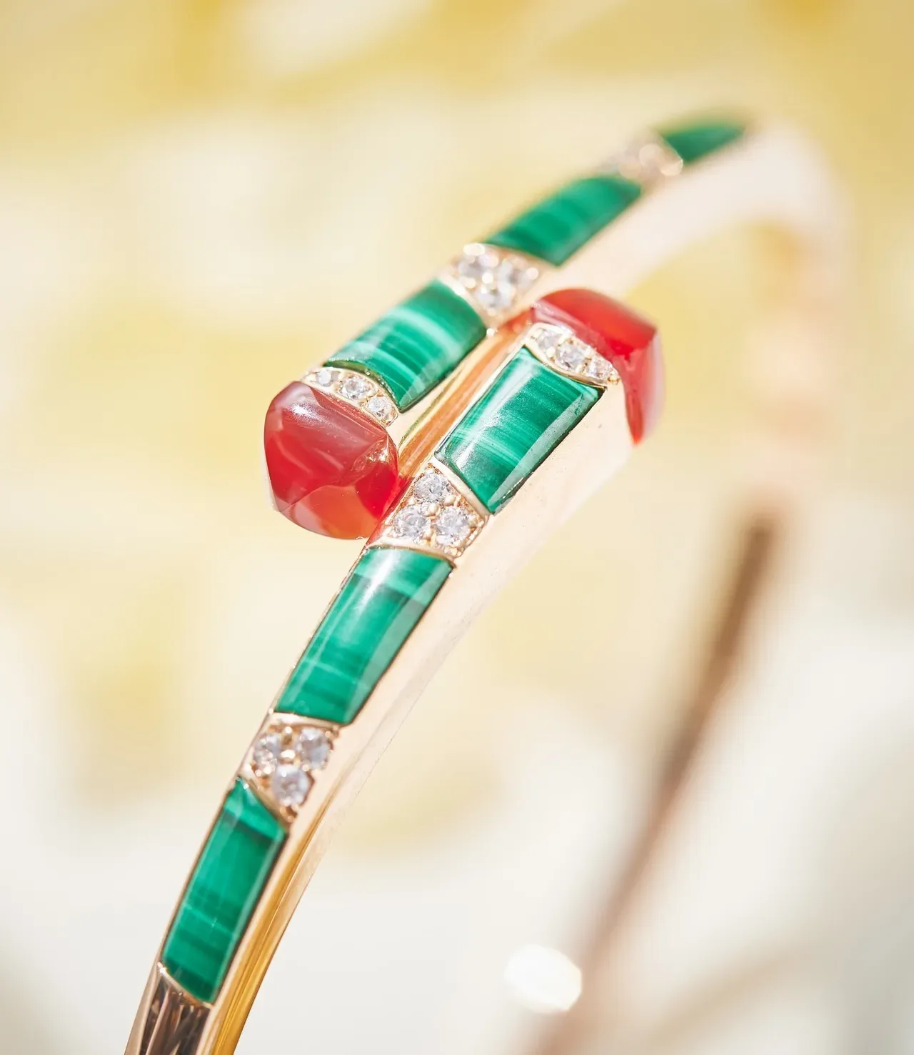 Rose Gold Gemstone Inlay Hinged Cuff Bracelet 4