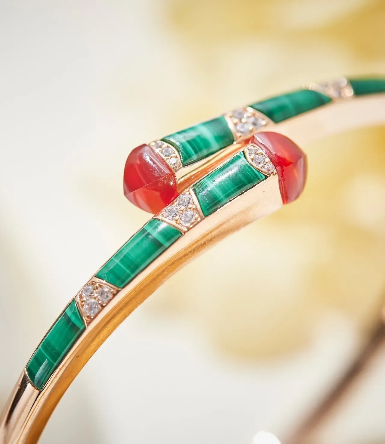 Rose Gold Gemstone Inlay Hinged Cuff Bracelet 5
