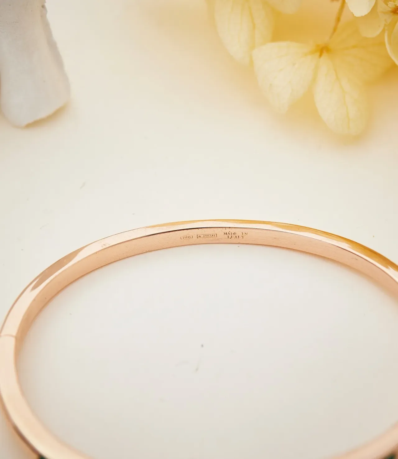 Rose Gold Gemstone Inlay Hinged Cuff Bracelet 8