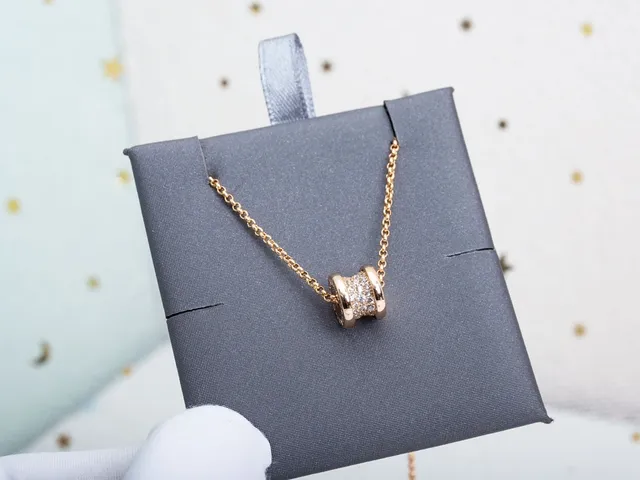 Rose Gold Tone Pavé Crystal Barrel Pendant Necklace 7