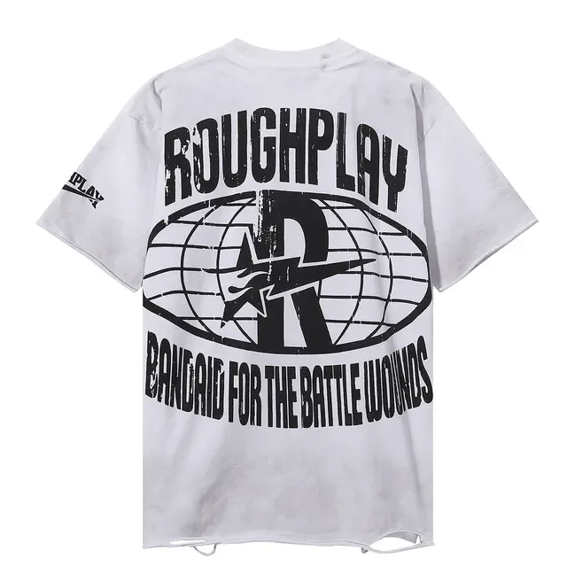 ROUGH Graphic Print Distressed Oversized Black T-Shirt 5