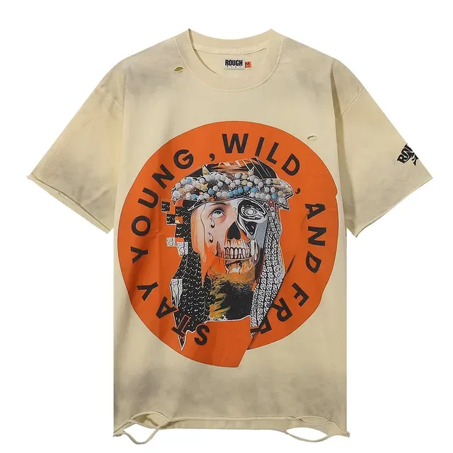 ROUGH Graphic Print Distressed Oversized Black T-Shirt 8