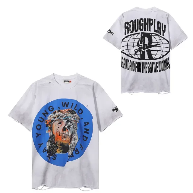 ROUGH Graphic Print Distressed Oversized Black T-Shirt 11