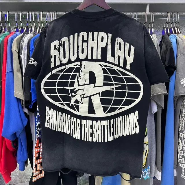 ROUGH Graphic Print Distressed Oversized Black T-Shirt 16