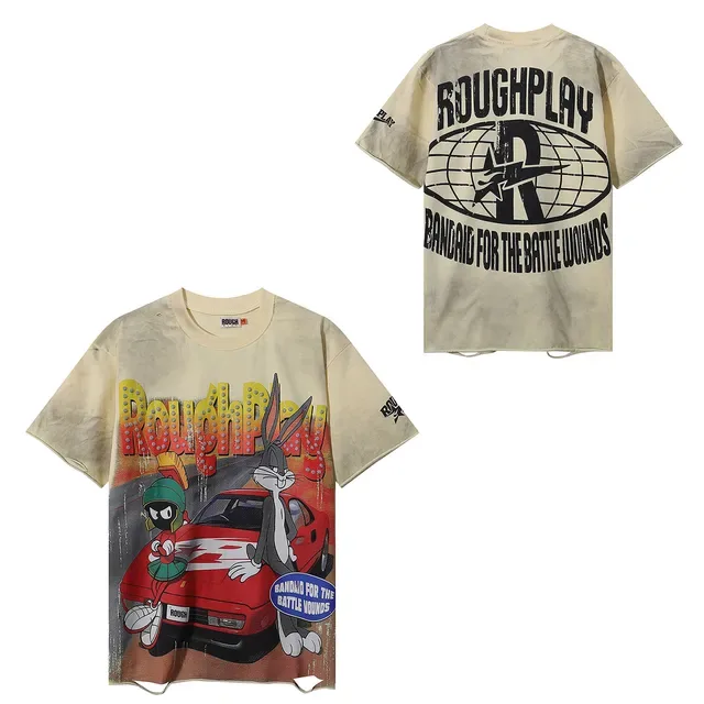 ROUGH Oversized Distressed Cartoon Graphic T-Shirt 2
