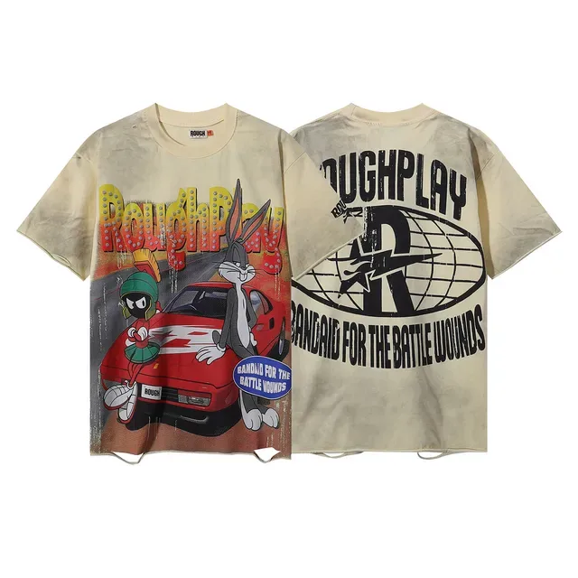 ROUGH Oversized Distressed Cartoon Graphic T-Shirt 5