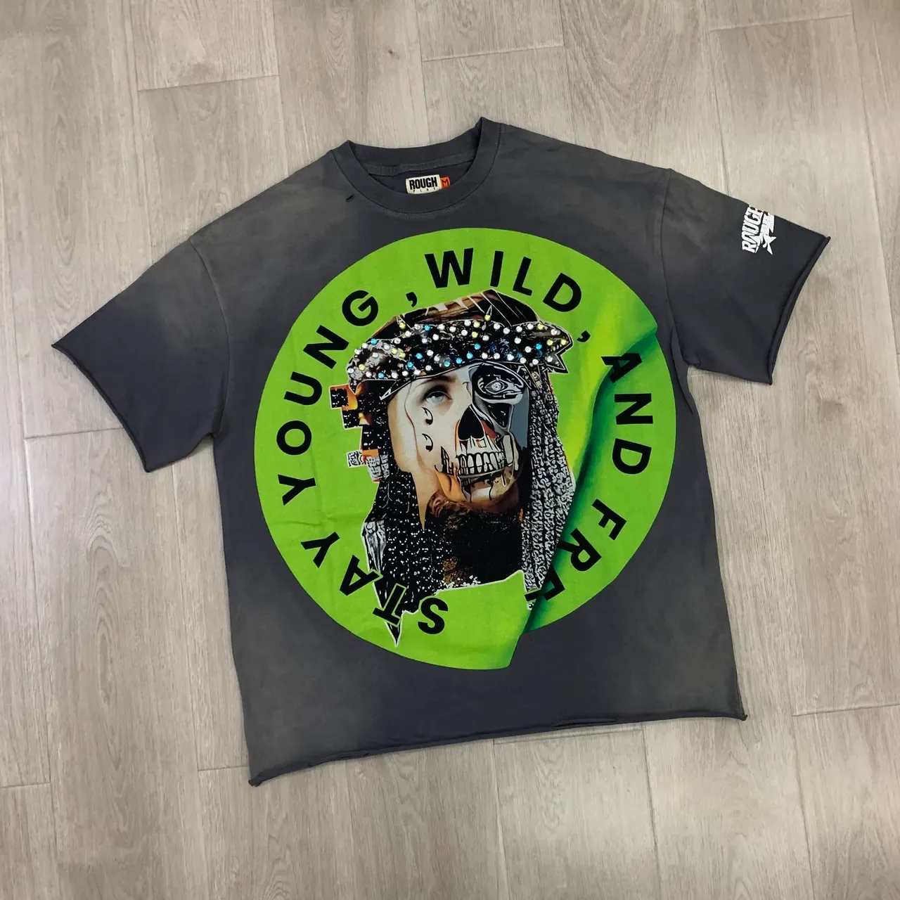 ROUGH Stay Young, Wild, and Free Graphic Oversized T-Shirt 19