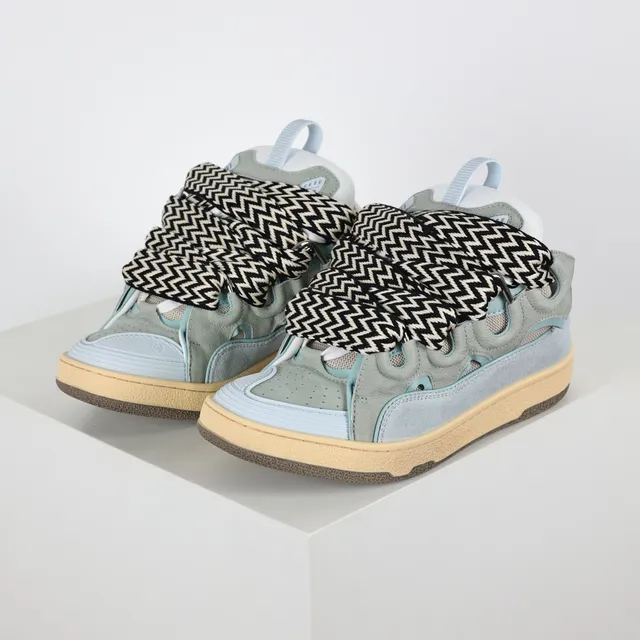 Sage Green and Sky Blue Laceless Cut-Out Sneakers 2