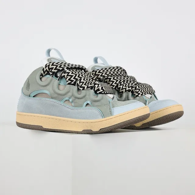 Sage Green and Sky Blue Laceless Cut-Out Sneakers 3