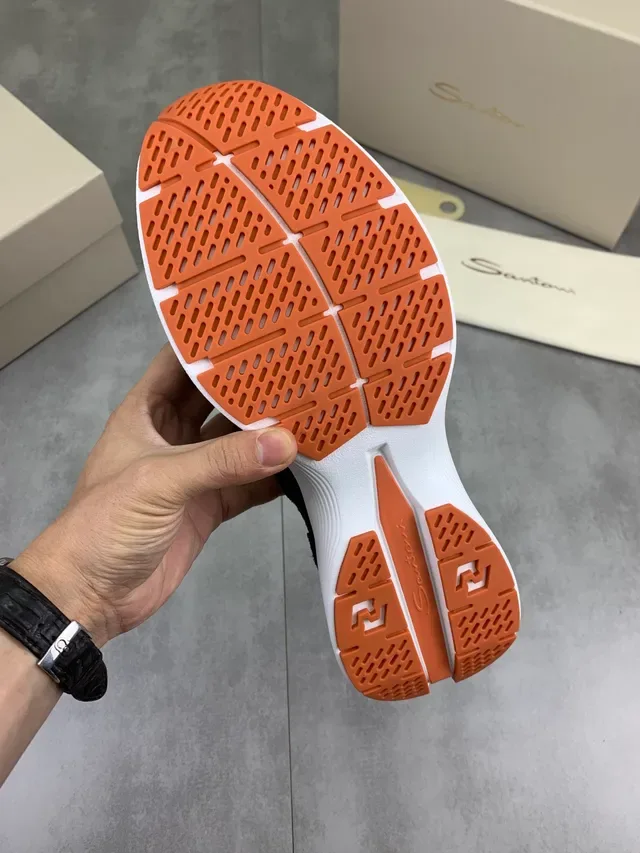 Santoni Navy Orange Knit Upper Lace-Up Sneakers 2