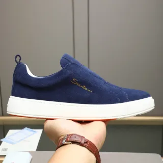 Santoni Slip-On Suede Navy Lifestyle Sneakers