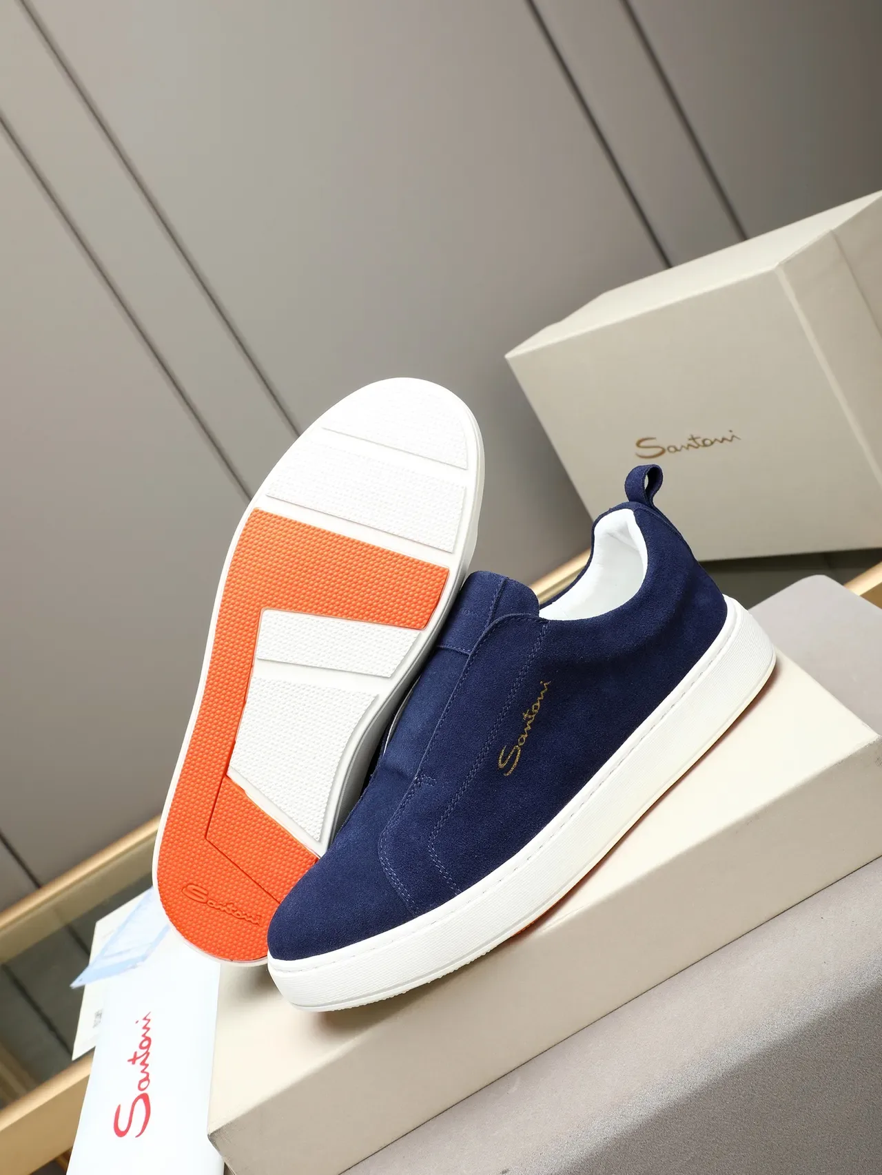 Santoni سليب أون سويد أزرق بحري لايف ستايل 4