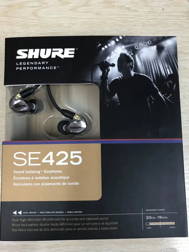 Shure SE425 Prata Preto Duplo Microdrivers Cabo Desmontável Fones Esportivos 4