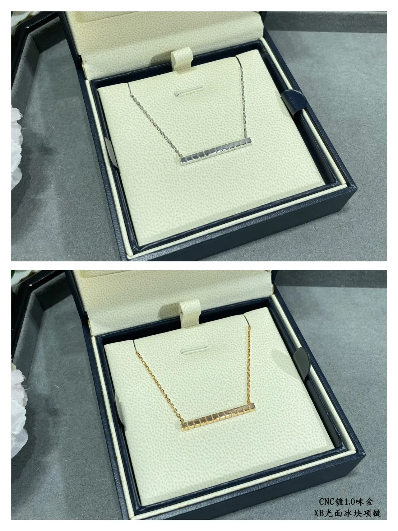 Silver and Gold Tone Faceted Bar Pendant Necklaces 8