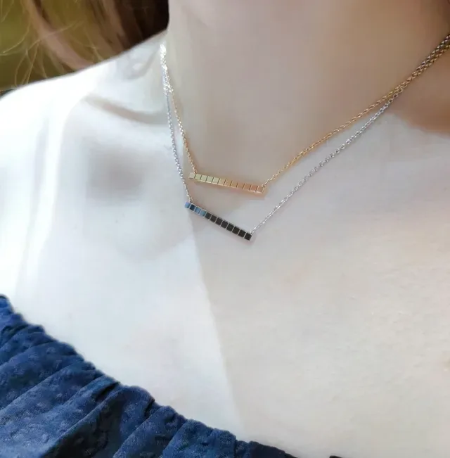 Silver and Gold Tone Faceted Bar Pendant Necklaces 9