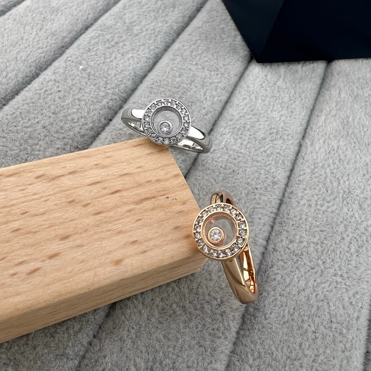 Silver and Gold Tone Rotating Diamond Halo Rings 5