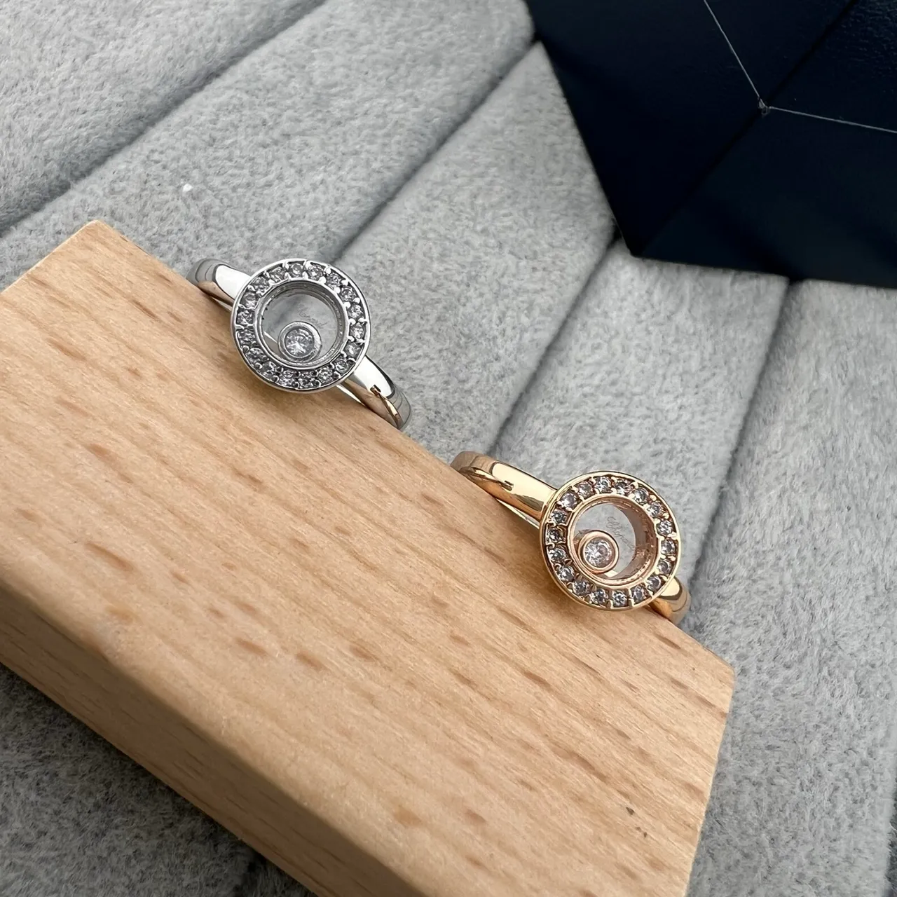 Silver and Gold Tone Rotating Diamond Halo Rings 7